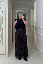 Desenli Uzun Şifon Etek