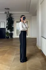 Taşlı Şerit Detaylı Palazzo Kadın Pantolon