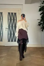 Dantelli Saten Mini Etek