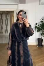 Desenli Dökümlü Şifon Elbise