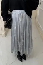 Asimetrik Kesim Midi Tül Etek