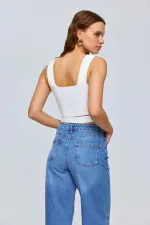 Bel Detaylı Askılı Triko Kadın Bluz