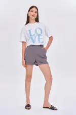 Bisiklet Yaka Love Baskılı Kadın Tişört