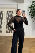 Dik Yaka Transparan Tül Bluz