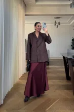 Beli Lastikli Uzun Saten Etek