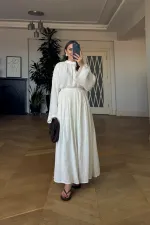 Linen Blend Long-Sleeved Blouse and Skirt Set