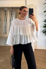 Kloş Kol Detaylı Fırfırlı Bluz