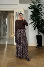 Desenli Beli Lastikli Şifon Etek