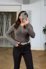 Snap-Button Ribbed Knit Sweater