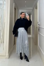 Asimetrik Kesim Midi Tül Etek