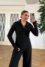 Dik Yaka Fitilli Uzun Kollu Bluz