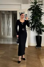 Kalp Yaka Uzun Kollu Elbise