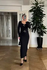 Kalp Yaka Uzun Kollu Elbise