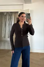 Çıtçıtlı Fitilli Triko Kazak