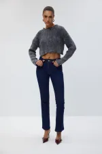 Bisiklet Yaka Crop Triko Kadın Kazak %100 Pamuk