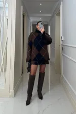 Baklava Desenli  Kazak Etek TrikoTakım