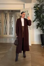 Yumuşak Dokulu Şal Yaka Uzun Kadın Hırka