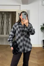 Ekoseli Asimetrik Kadın Gömlek