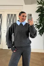 Gömlek Yaka Triko Kadın Kazak