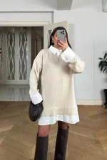 Gömlek Detaylı Mini Triko Elbise