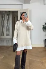 Gömlek Detaylı Mini Triko Elbise