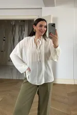 Chemisier en mousseline à manches longues et col mandarin