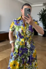 Çiçek Desenli Midi Gömlek Elbise