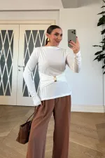 Kayık Yaka Uzun Kollu Bluz