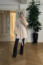 Şal Yaka Kuşaklı Kaşe Kadın Ceket