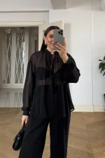 Chemisier en mousseline à manches longues et col mandarin