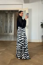 Zebra Desenli Yırtmaçlı Uzun Etek