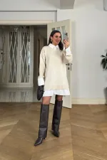 Gömlek Detaylı Mini Triko Elbise