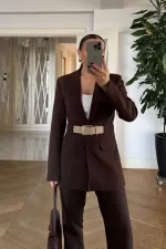 Kemerli Blazer Ceket Pantolon Kadın Takım