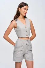 Linen Vest and Shorts Women's Set