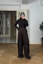 Pensli Kemerli Geniş Paça Kadın Pantolon