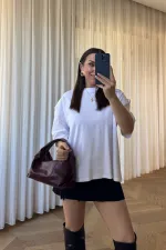 Oversize Bisiklet Yaka Kadın Tişört