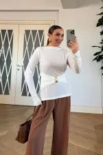 Kayık Yaka Uzun Kollu Bluz