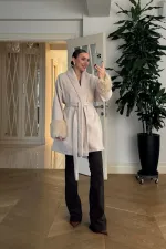 Şal Yaka Kuşaklı Kaşe Kadın Ceket