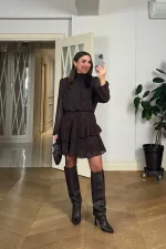 Pile Detaylı Şifon Mini Elbise