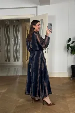 Desenli Dökümlü Şifon Elbise