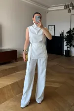 Sıfır Kol Bluz Pantolon Kadın Takım