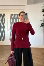 Kayık Yaka Uzun Kollu Bluz