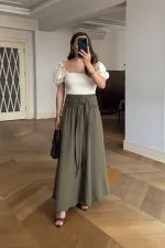 Beli Lastikli Müslin Midi Etek