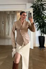 Suni Deri Çıtçıtlı Kadın Ceket