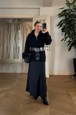 High-Neck Zip-Up Knitted Women's Sweater