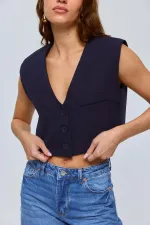 Düğmeli Crop Kadın Yelek