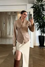 Suni Deri Çıtçıtlı Kadın Ceket