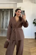 Kuşaklı Ceket Pantolon Kadın Takım