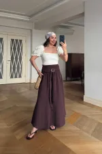 Beli Lastikli Müslin Midi Etek Beli Lastikli Müslin Midi Etek