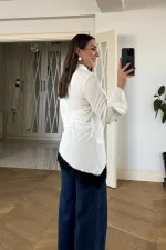 Dik Yaka Dantel Detaylı Asimetrik Bluz